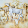 Animals oil painting titled 'Goat', 32x54 inches, by artist Mohan Naik on Canvas