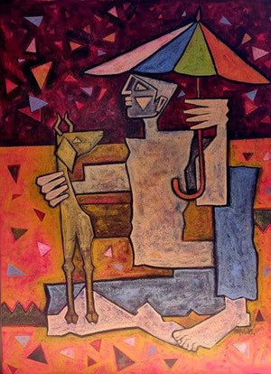 Figurative acrylic painting titled 'Goat', 48x36 inches, by artist Amit Rajvanshi on Canvas