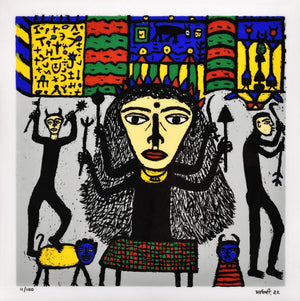 Religious reverse serigraph painting titled 'Goddess', 24x24 inches, by artist Madhvi Parekh on Acrylic