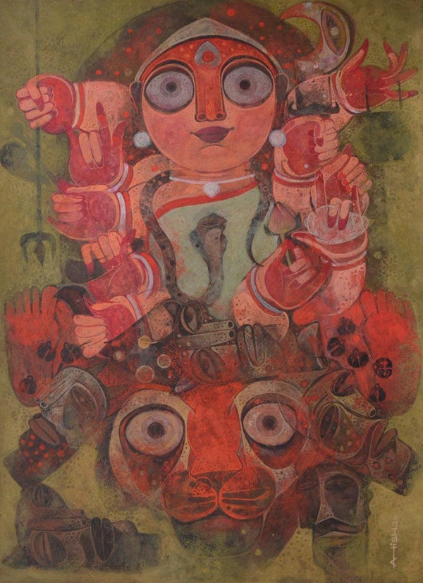 Goddess Durga Painting by Atish Mukherjee | ArtZolo.com