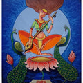 Portrait acrylic painting titled 'Goddess Saraswati', 32x24 inches, by artist Santosh Dangare Santosh Narayan Dangare on Canvas