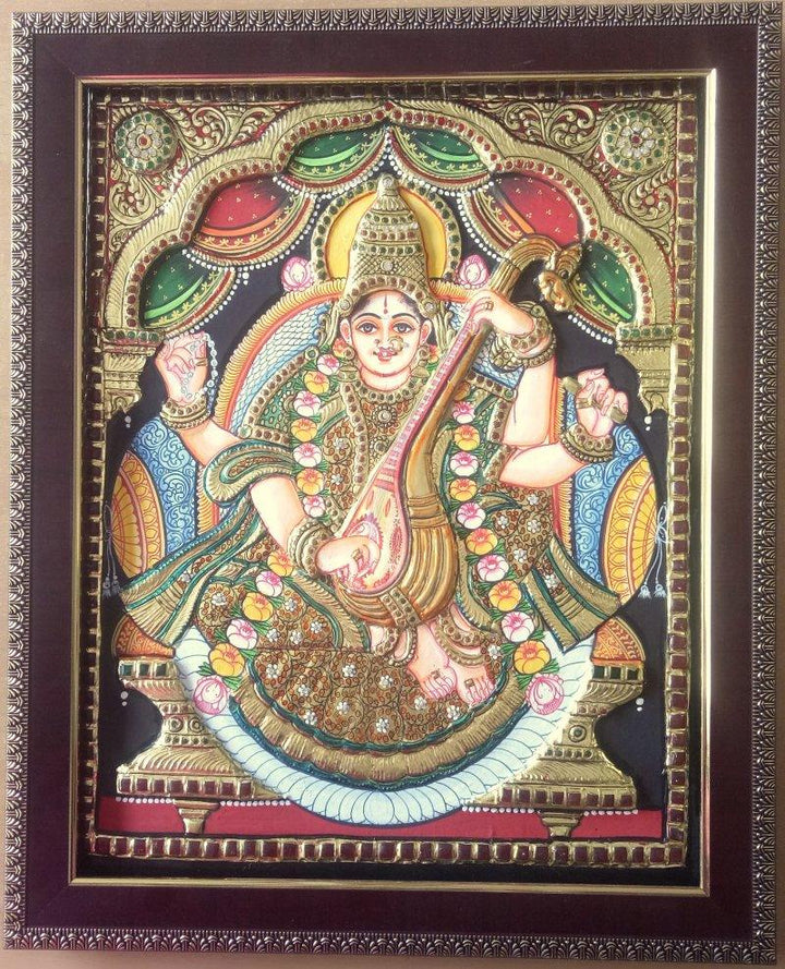Goddess Saraswati Traditional Art by Vani Vijay | ArtZolo.com