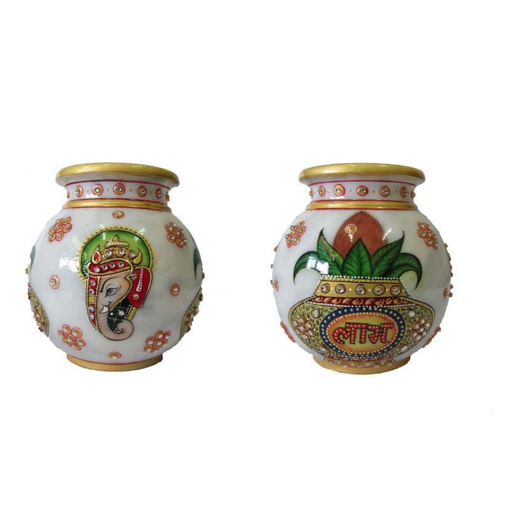 Gold Painted Marble Pot (Single P Handicraft by Ecraft India | ArtZolo.com