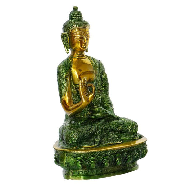Golden And Green Meditating Blessing Handicraft by Brass Handicrafts | ArtZolo.com