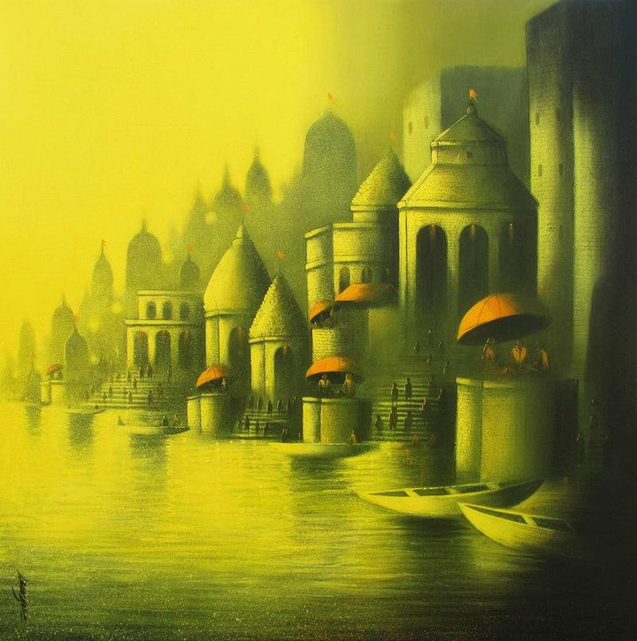Golden Banaras Painting by Somnath Bothe | ArtZolo.com