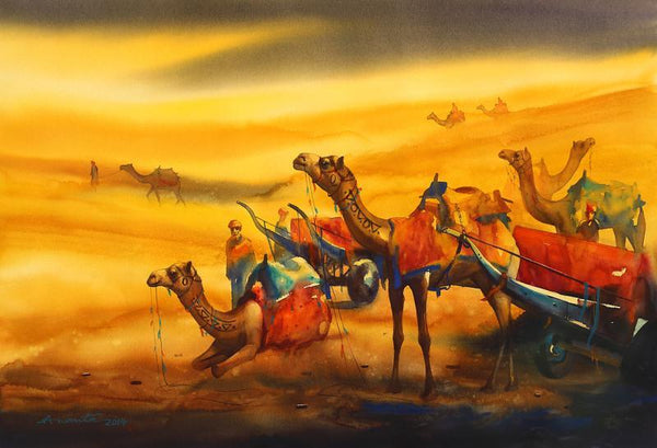 Golden Desert Iii Painting by Ananta Mandal | ArtZolo.com