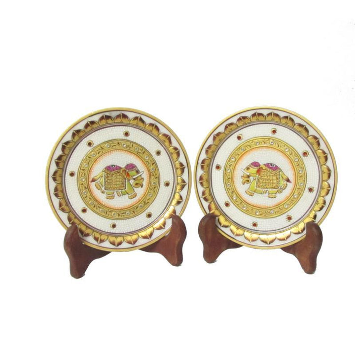 Golden Elephant Etched Plates Handicraft by Ecraft India | ArtZolo.com