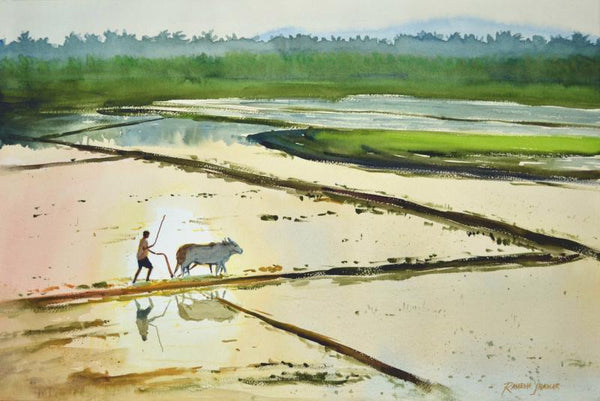Golden Fields Painting by Ramesh Jhawar | ArtZolo.com