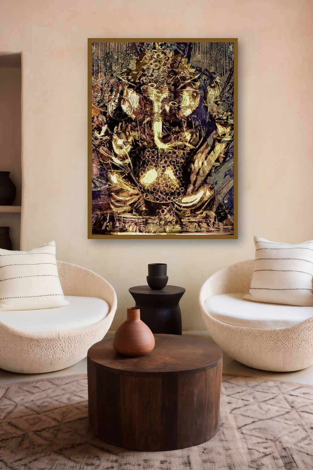 Golden Ganesha (Golden Buddha) (Golden Ganesha) by artist Anil Kumar displayed in a Contemporary gallery