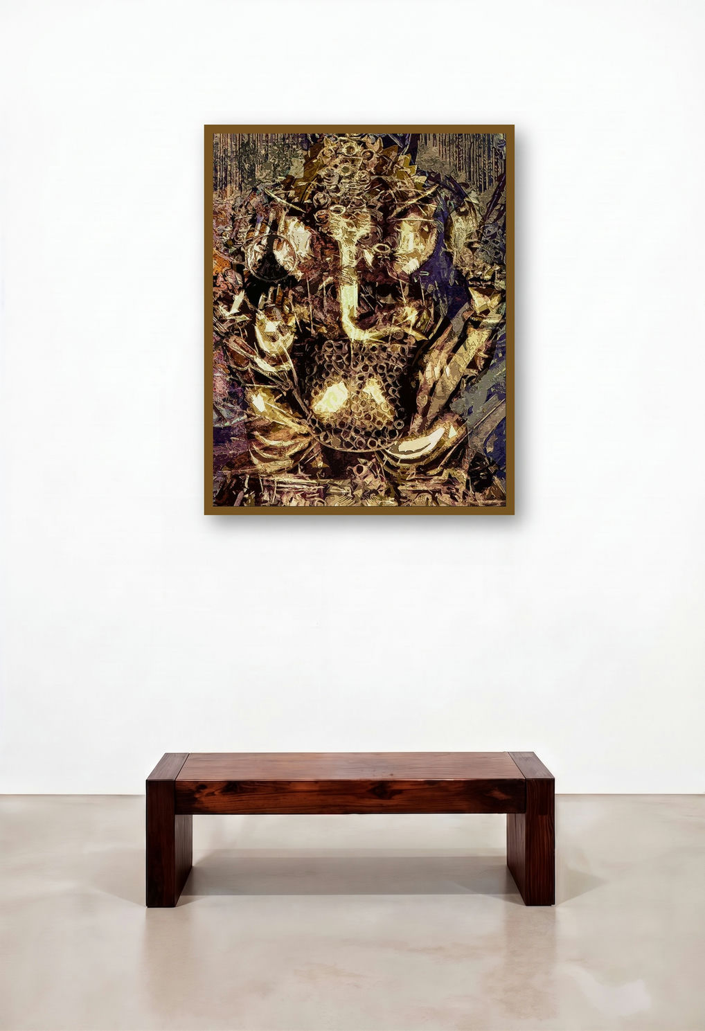 Golden Ganesha (Golden Buddha) (Golden Ganesha) by artist Anil Kumar displayed in a Coastal Foyer
