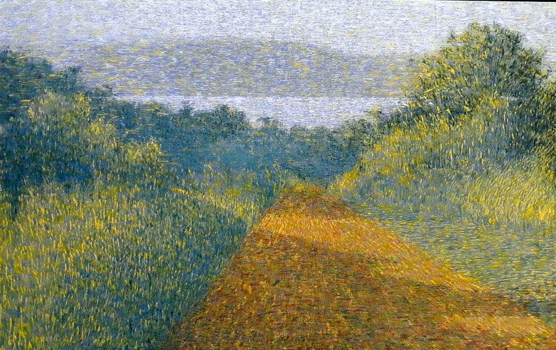 Nature acrylic painting titled 'Golden Light', 30x48 inches, by artist Suraj Lohar on Canvas