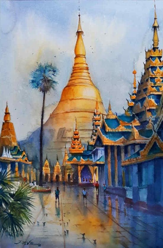 Golden Pagoda Painting by Jitendra Divte | ArtZolo.com
