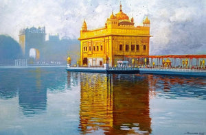 Cityscape acrylic painting titled 'Golden Temple', 24x36 inches, by artist NanaSaheb Yeole on Canvas