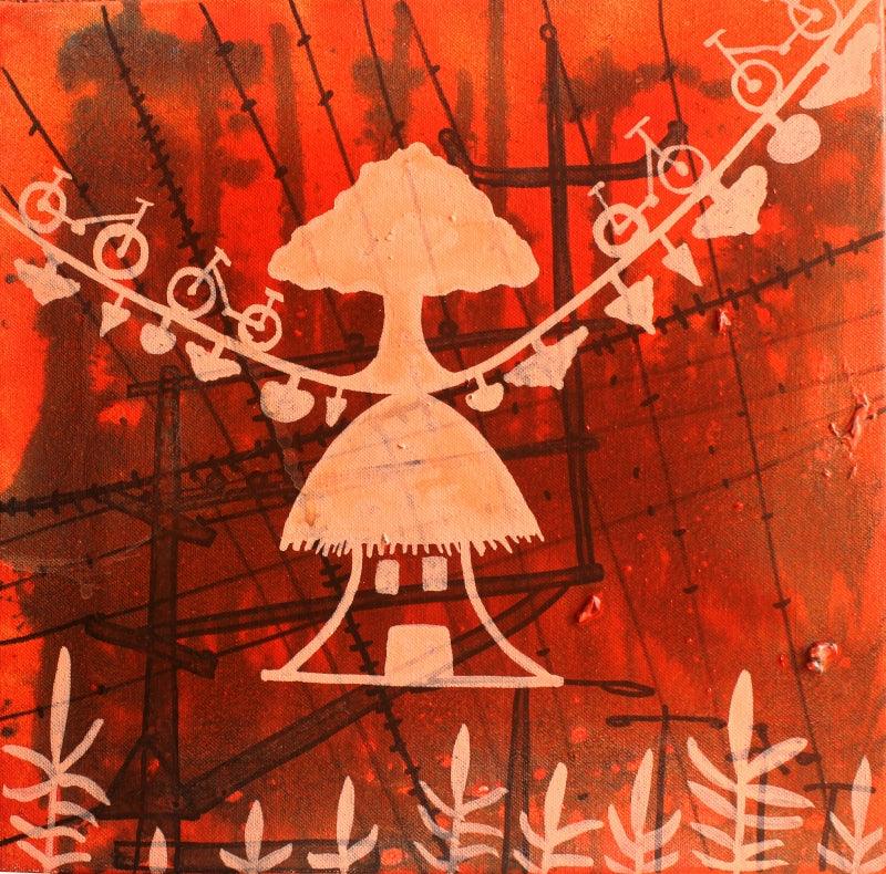 Figurative acrylic painting titled 'Golden memories', 12x12 inches, by artist Lakhan Singh Jat on Canvas