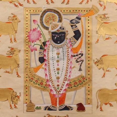 Gopashtami In White And Gold Traditional Art by Unknown | ArtZolo.com