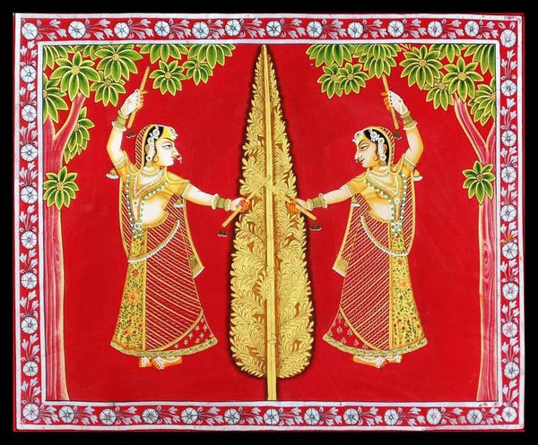 Gopi Vrindavan Pichwai Traditional Art by Unknown | ArtZolo.com