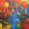Religious acrylic painting titled 'Gopis', 35x60 inches, by artist Balaji Ubale on Canvas