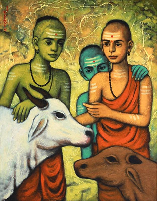 Goshala Painting by Shankar Devarukhe | ArtZolo.com