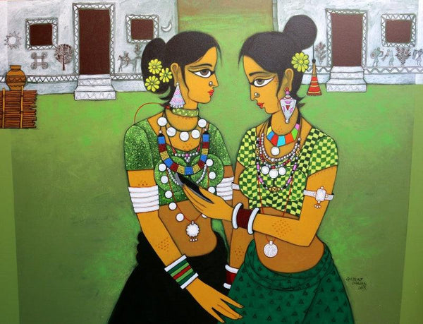 Gossiping Painting by Gajraj Chavan | ArtZolo.com