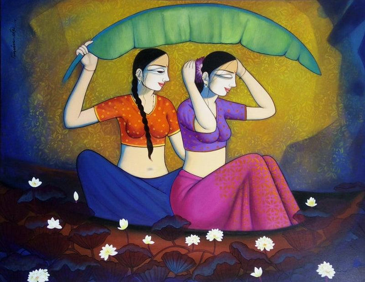 Gossiping Girls Painting by Pravin Utge | ArtZolo.com