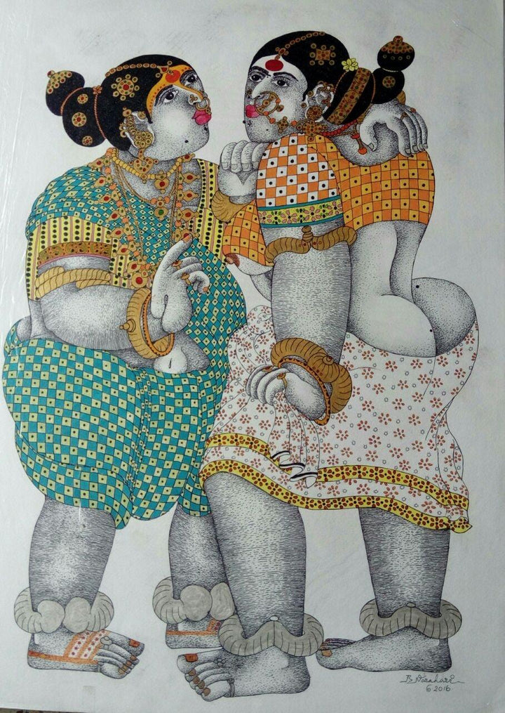 Gossiping Women 1 Painting by Bhawandla Narahari | ArtZolo.com