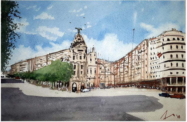 Gran Via Madrid Spain Painting by Arunava Ray | ArtZolo.com