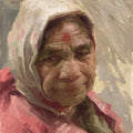 Portrait oil painting titled 'Grandmother', 22x18 inches, by artist Abhijeet Patole on Canvas