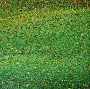 Abstract oil painting titled 'Green Abstract', 36x36 inches, by artist Vinit Kumar on Canvas