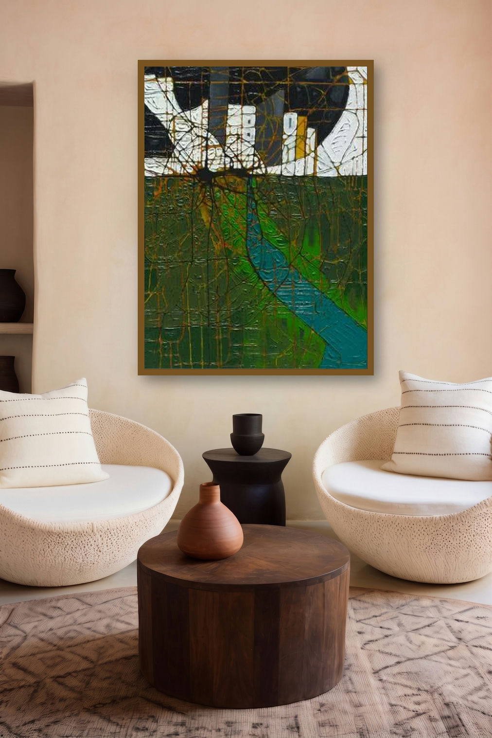 Green Abstract by artist Santanu Dhar displayed in a Modern gallery
