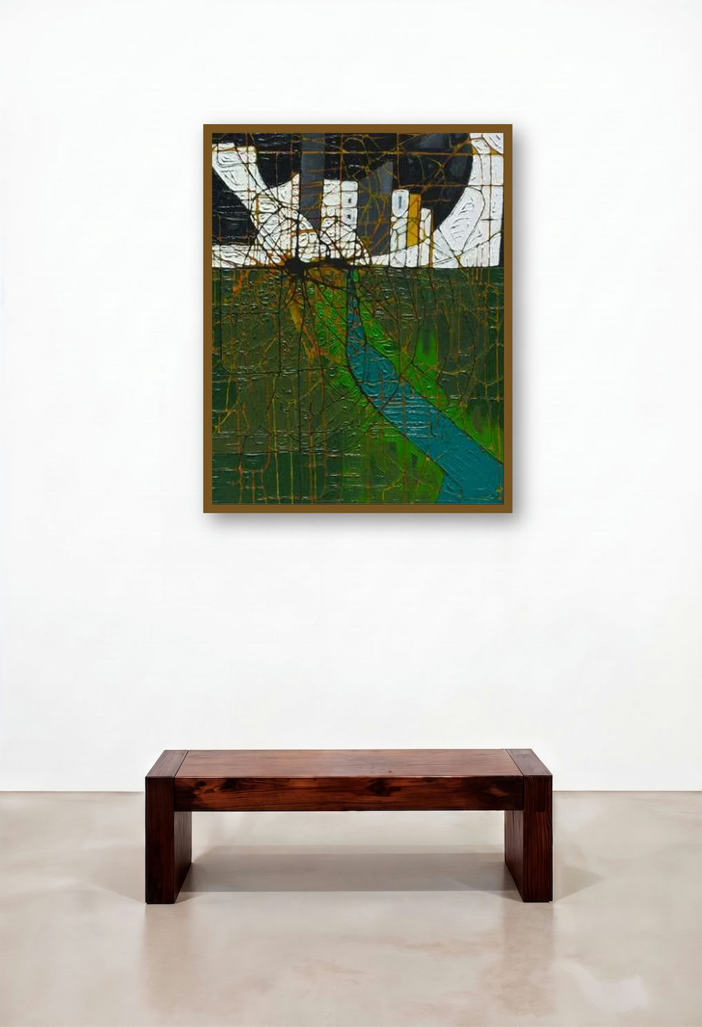 Green Abstract by artist Santanu Dhar displayed in a Coastal Foyer