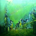 contemporary acrylic painting titled 'Green City', 20x20 inches, by artist Dnyaneshwar Dhavale on Canvas