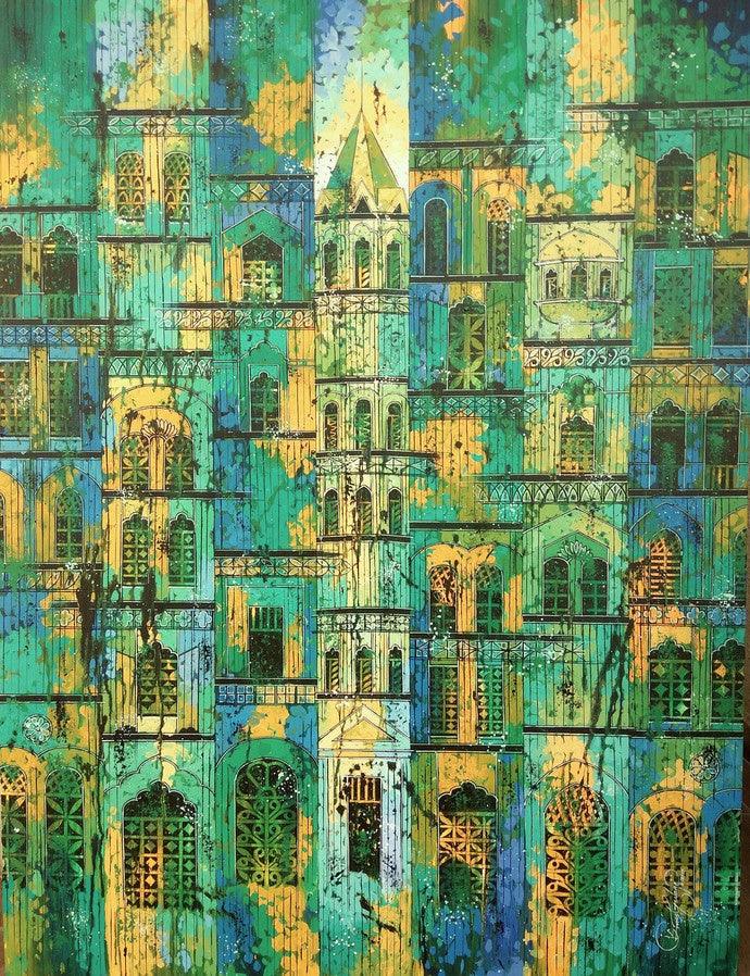 Green Yellow City Painting by Suresh Gulage | ArtZolo.com