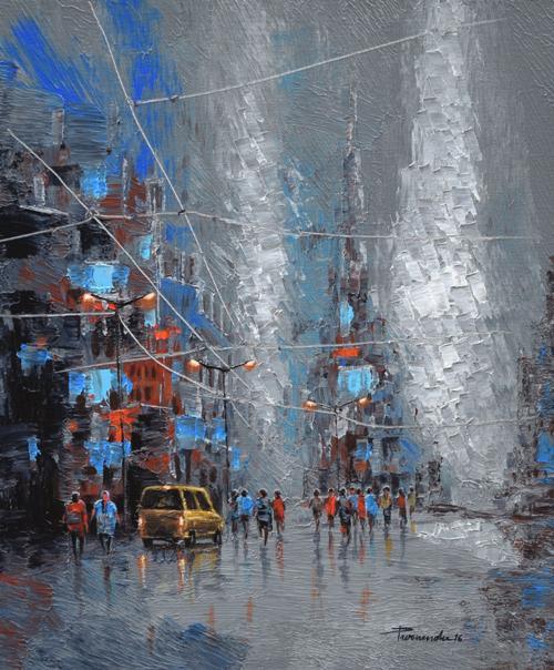 Grey Monsoon Painting by Purnendu Mandal | ArtZolo.com