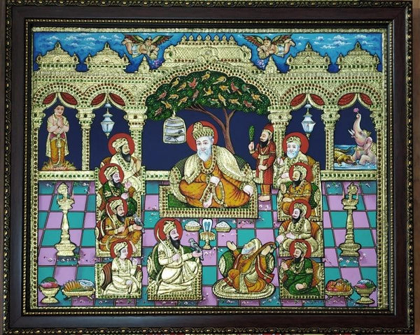 Gurunanak With Sikh Gurus Tanjore Painti Traditional Art by Vani Vijay | ArtZolo.com