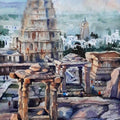 Religious watercolor painting titled 'Hampi', 16x11 inches, by artist Jitendra Divte on Paper