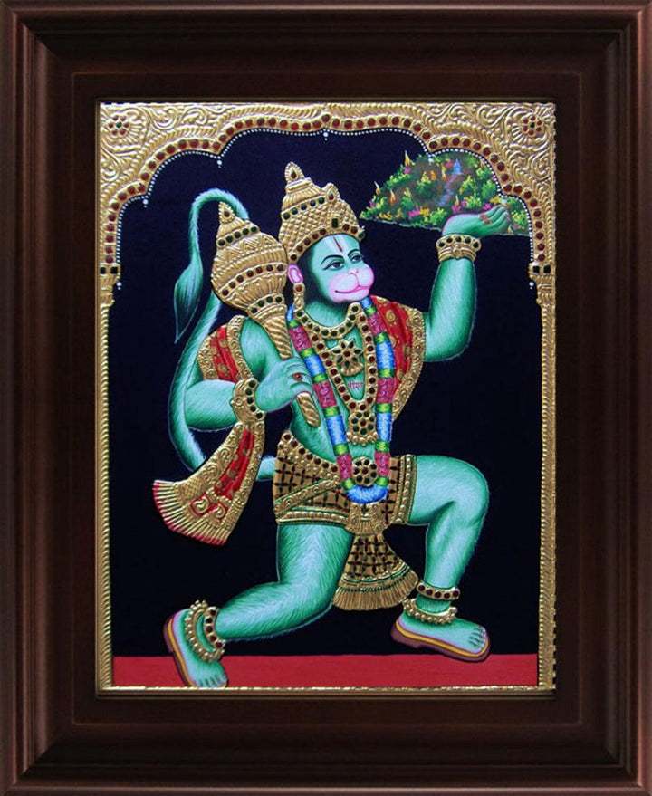 Hanuman Sanjeevi Malai Tanjore Traditional Art by Myangadi | ArtZolo.com
