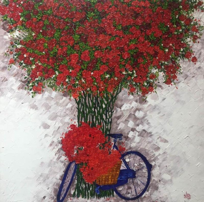 Nature oil painting titled 'Happiness', 30x30 inches, by artist Shilpi Singh Patel on Canvas