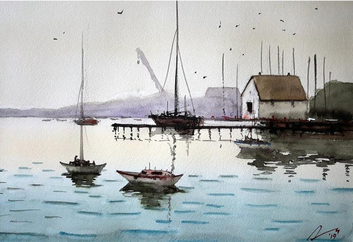 Harbour Painting by Arunava Ray | ArtZolo.com