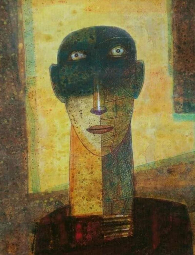 Figurative acrylic painting titled 'Head', 19x15 inches, by artist Mihir Kayal on Canvas