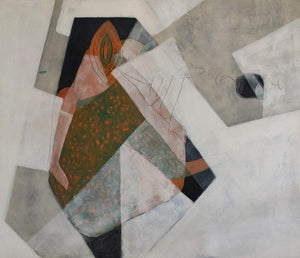 Hide And Seek (Fragments of Form) by Pratik Risbud, Original Mixed Media Contemporary Painting on Canvas, Medium Horizontal Wall Art