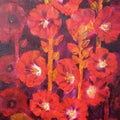 Nature oil painting titled 'Hollyhocks 1', 42x18 inches, by artist Swati Kale on Canvas