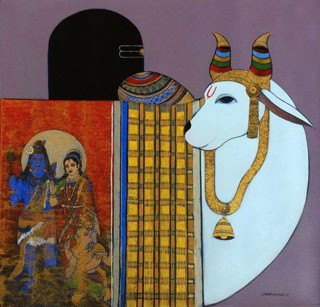 Holy Bull 2 Painting by Ashok Rathod | ArtZolo.com