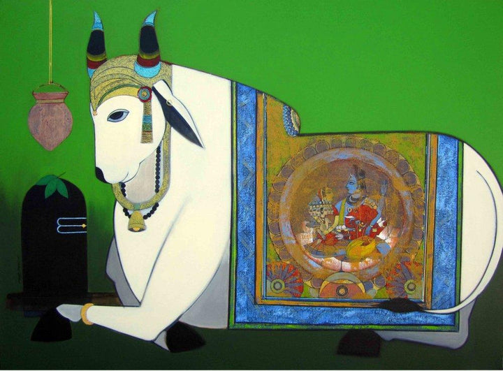 Holy Bull Painting by Ashok Rathod | ArtZolo.com