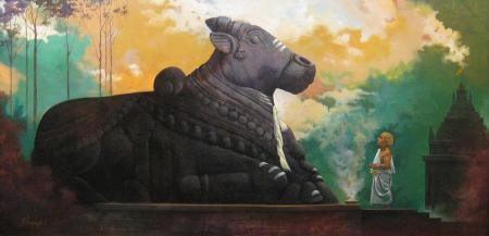 Holy Nandi Painting by Vinayak Potdar | ArtZolo.com