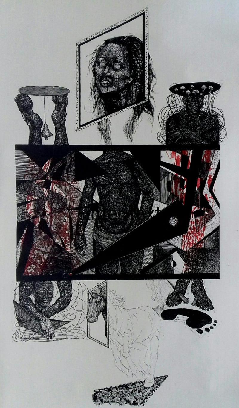 contemporary printmaking titled 'Hope', 85x47 inches, by artist Jintu Mohan Kalita on Paper