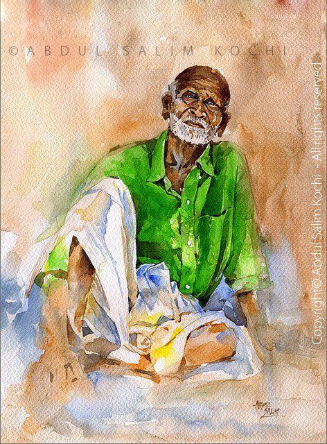 Figurative watercolor painting titled 'Hope', 12x9 inches, by artist Abdul Salim on Paper
