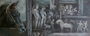 Horse 1 (Echoes of Time) by Sarang Pharate, Original Acrylic Animal Painting on Canvas, Large Horizontal Wall Art
