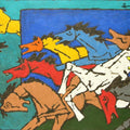 Animals serigraphs painting titled 'Horse 3', 60x84 inches, by artist M. F. Husain on Paper