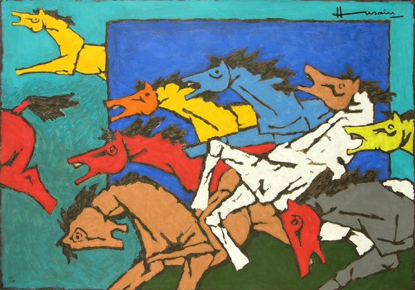 Horse 3 Painting by M F Husain | ArtZolo.com
