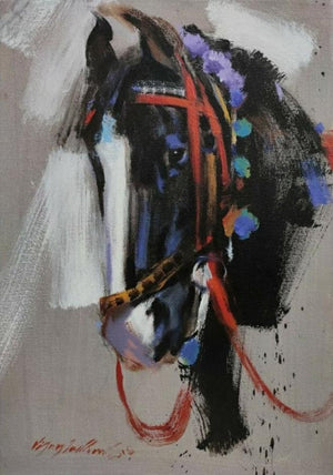 Horse (Majestic Horse) by Vijay Jadhav, Original Acrylic Animal Painting on Canvas, Small Vertical Wall Art